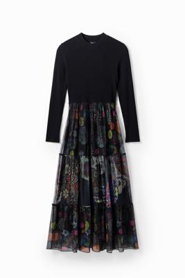 Gecombineerde midi-jurk met cut-out - BLACK - XS