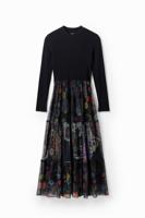 Gecombineerde midi-jurk met cut-out - BLACK - M