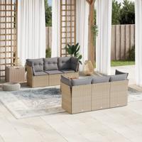 7-delige Loungeset met kussens poly rattan gemengd beige