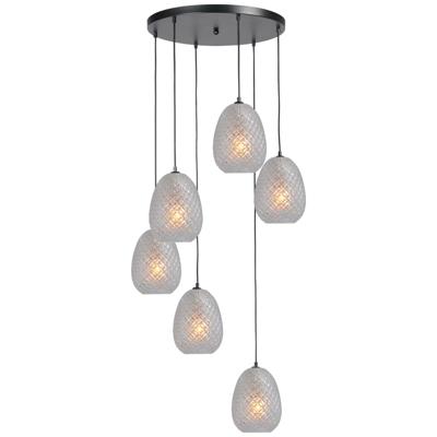 Masterlight Zwarte hanglampPineapple 6-lichts met helderglas - 2292-05-00-50-6