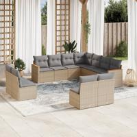 11-delige Loungeset met kussens poly rattan gemengd beige