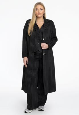 Yoek Blazer lang PINSTRIPE | Zwart | Maat 58/60