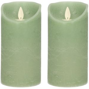 2x LED kaarsen/stompkaarsen jade groen met dansvlam 15 cm - LED kaarsen