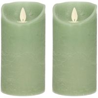2x LED kaarsen/stompkaarsen jade groen met dansvlam 15 cm - LED kaarsen - thumbnail