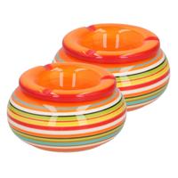 Storm Asbak - 2x stuks - in mooie oranje kleuren combinatie - D13 cm - Keramiek - Strepen