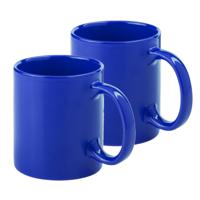 Koffie mokken/bekers - 2x - keramiek - met oor - blauw - 370 ml - thumbnail