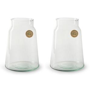 Set van 2x stuks bloemenvazen - Eco glas transparant - H25 x D14.5 cm