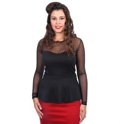 Miss Fancy Peplum Top Longsleeve, Black-L | 50% korting Miss Fancy Peplum Top Longsleeve, Black-L | 50% korting