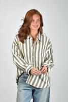 Denimist blouse Button DSW4230-1045 jumbo olive green ecru stripe
