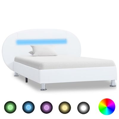 vidaXL Bedframe met LED kunstleer wit 100x200 cm