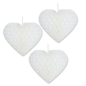 Set van 3x stuks wit hang decoratie hartje 15 cm versiering bruiloft