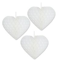 Set van 3x stuks wit hang decoratie hartje 15 cm versiering bruiloft - thumbnail