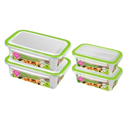 4x Voorraad/vershoudbakjes 0,75 en 1,5 liter transparant/groen