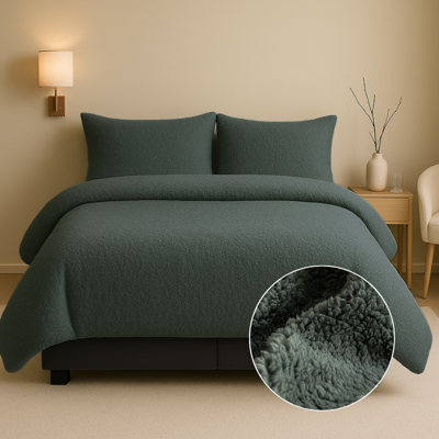 Dekbedovertrek Summer Teddy Groen Effen 140x200 Cm Fresh And Co - Dekbed-Discounter.nl