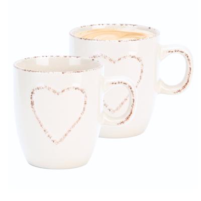 Siaki mokken set Heart - 2x - wit - 150 ml - koffie / thee - keramiek