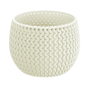 Plantenpot/bloempot kunststof dia 14.5 cm en hoogte 11 cm creme wit