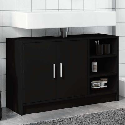 Wastafelkast 90x29x55 cm bewerkt hout zwart