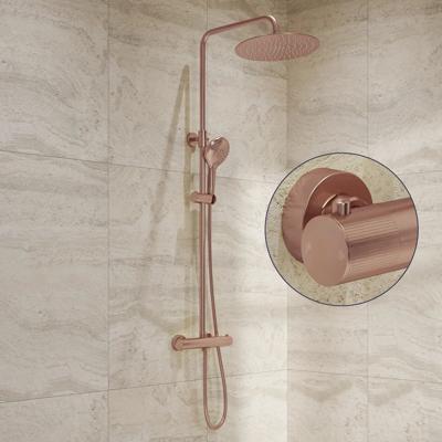 Regendouche set SaniClear Evolution Stripes | Opbouw | 20 cm | Mengkraan | Incl.Handdoucheset | Geborsteld koper