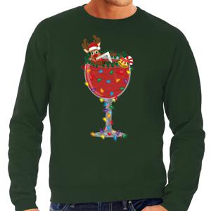 Foute Kersttrui/sweater voor heren - cocktailglas met Rudolf - groen