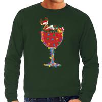 Foute Kersttrui/sweater voor heren - cocktailglas met Rudolf - groen - thumbnail