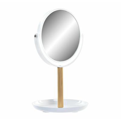 ITEM International Make-up spiegel - op standaard - rond - bamboe - wit - H34 cm - Badkamer ITEM International Make-up spiegel - op standaard - rond - bamboe - wit - H34 cm - Badkamer