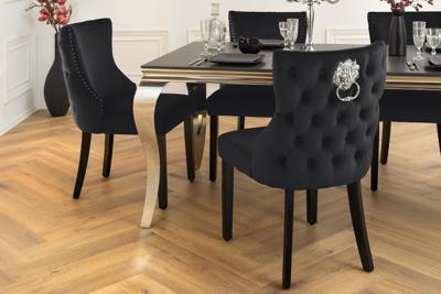 Chesterfield Stoel CASTLE DELUXE Zwart fluweel met leeuwenkop klinknagels - 45733