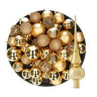 Kerstversiering kunststof kerstballen met piek goud 6-8-10 cm pakket van 39x stuks - Kerstbal - thumbnail