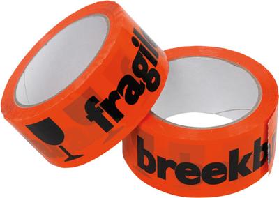 Breekbaar / fragile tape 48mm x 66m oranje (1 rol)