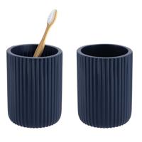 Tendance Tandenborstelbeker 101 series - 2x - blauw - geribbeld - PS - 7 x 9,5 cm