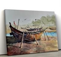 Canvas schilderij boot en de zee