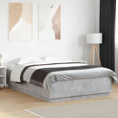 Bedframe met LED-verlichting bewerkt hout betongrijs 150x200 cm