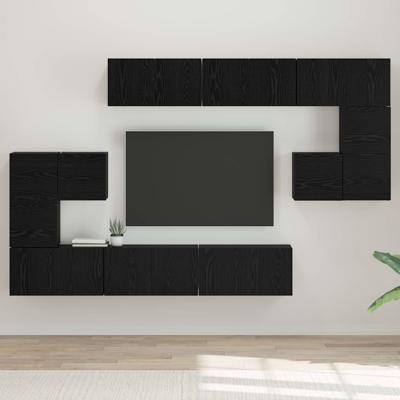 Tv-meubelset 10 pcs Zwart eiken 180 x 30 x 90.5 cm Bewerkt hout
