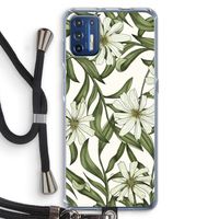 Wit bloemenpatroon: Motorola Moto G9 Plus Transparant Hoesje met koord
