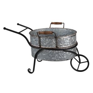 Clayre & Eef Planthouder Kruiwagen 54x31x31 cm Grijs Ijzer Decoratie Plantenhouder Grijs Decoratie Plantenhouder