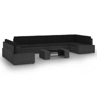 8-delige Loungeset met kussens poly rattan zwart