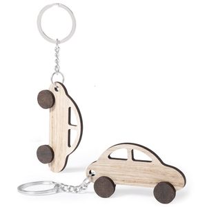 2x stuks sleutelhanger met auto - hout - 4x7 cm - autosleutel hanger