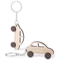 2x stuks sleutelhanger met auto - hout - 4x7 cm - autosleutel hanger - thumbnail