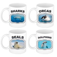 Set van 4x zeedieren drink mokken/bekers 330 ML   - - thumbnail