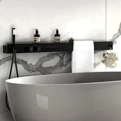 Super Luxe Wandmontage Douchesysteem met Opbergrek en Handdoekhouder - Geborsteld Gun Grijs Super Luxe Wandmontage Douchesysteem met Opbergrek en Handdoekhouder - Geborsteld Gun Grijs