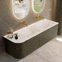 Badmeubel Mondiaz Kurve-Dlux | 145 cm cm | Meubelkleur Shadow | Wastafelkleur Frappe | Solid surface | Dubbel / Rechts spoelbak | Zonder kraangat(en)