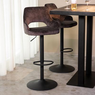 LABEL51 Draaibare Barkruk 'Fer' Velvet, kleur Antraciet (zithoogte 64-84cm)