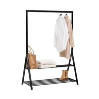 Kledingrek Athene met enkele hang stang - metaal - zwart - 121 x 56 x 167 cm - 2 planken