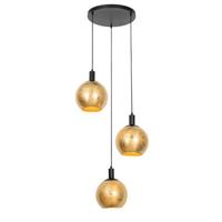 QAZQA Design hanglamp zwart met goud glas 3-lichts - Bert