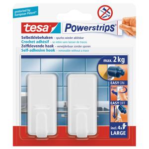 Tesa Powerstrips haken - 2x - large - kunststof - wit - verwijderbaar