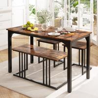 Eettafel met Bank en 2 Krukken Set van 4 Keukentafel Industriële Eetgroep voor Keuken Bartafel met Stoelen Vintage Zitgroep