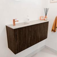 Toiletmeubel Mondiaz Joya Dlux | 91.6 cm | Meubelkleur Walnut | Faye wastafel Ostra Wasbak Links | 1 kraangat