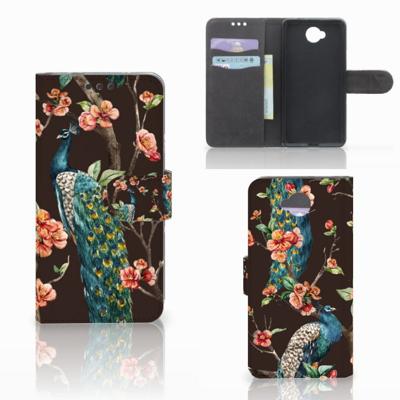 Microsoft Lumia 650 | Telefoonhoesje | Met pasjeshouder | Pauw met Bloemen