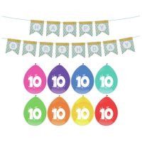 Verjaardag 10 jaar geworden versiering - 16x thema ballonnen - 1x Happy Birthday slinger 300 cm