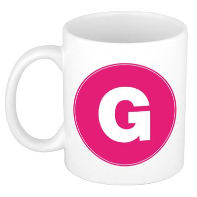 Koffie mok met de letter G - beker - roze - eerste letter van een voornaam - wit - 300 ml Koffie mok met de letter G - beker - roze - eerste letter van een voornaam - wit - 300 ml