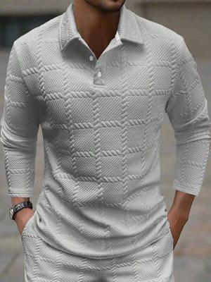 Bon&Bon Homme Men's Jacquard Knitted Long Sleeve Polo Shirt - Black Grey / S